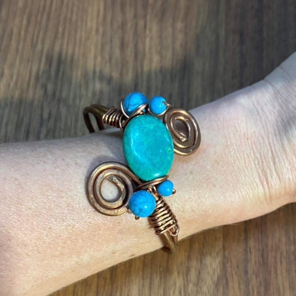 Bohemian and Chic Turquoise and Copper Wire Wrapped Bracelet